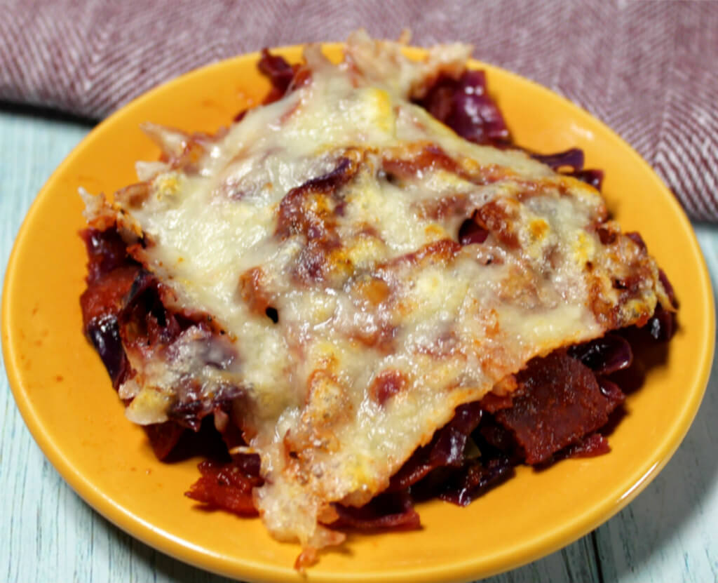 Pepperoni Pizza Keto Red Cabbage Skillet1