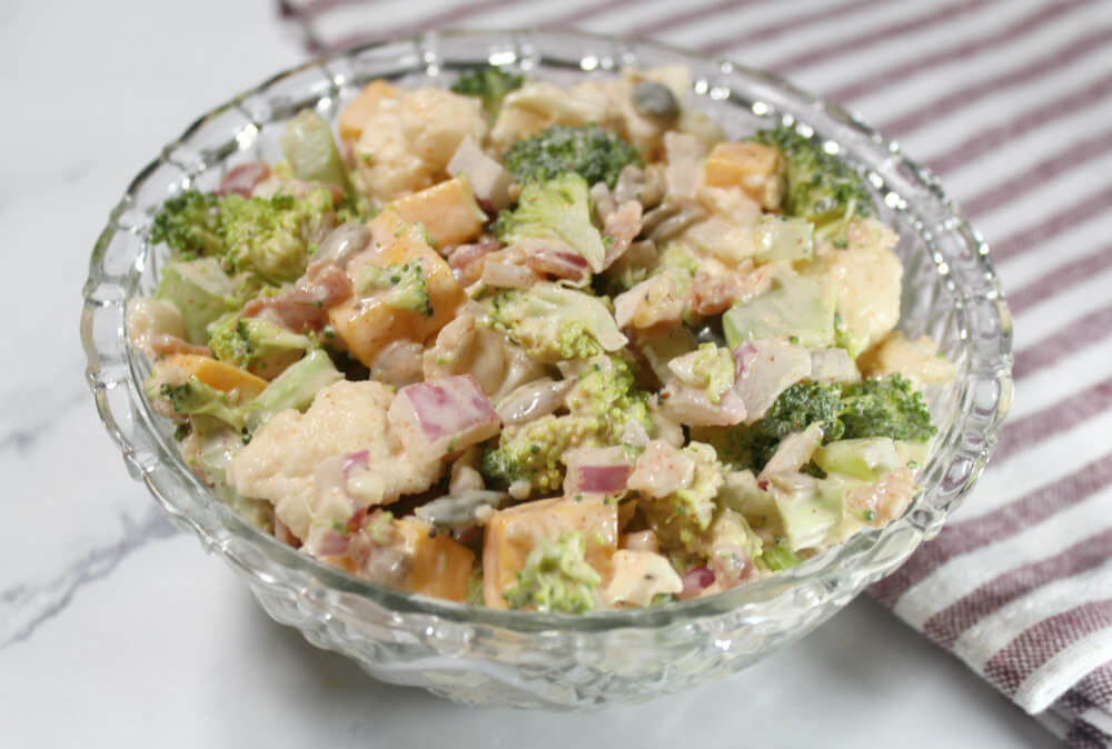 Keto Crunchy Broccoli Cauliflower Salad6