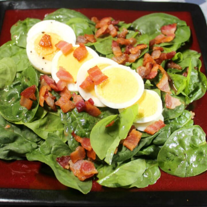 Spinach Salad with Keto Warm Bacon Dressing1
