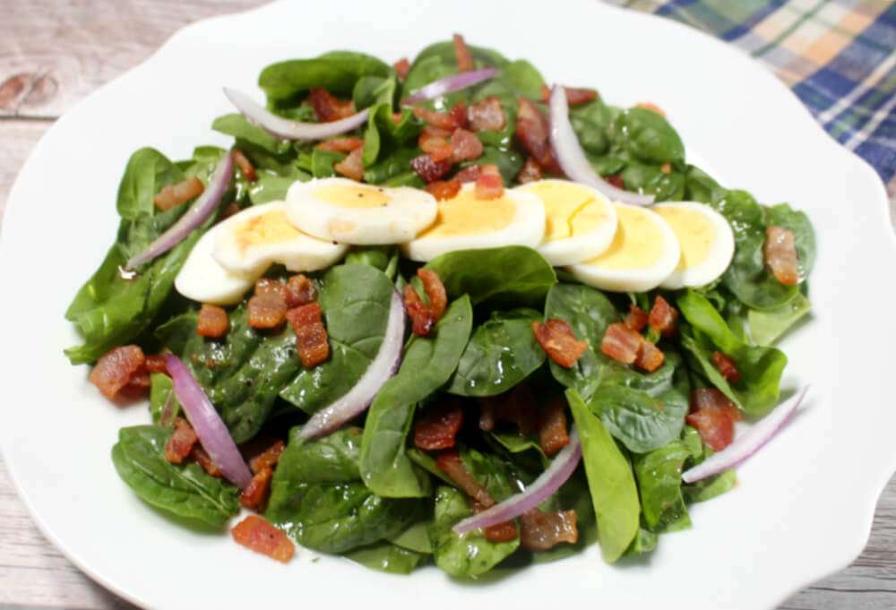 Spinach Salad with Keto Warm Bacon Dressing6